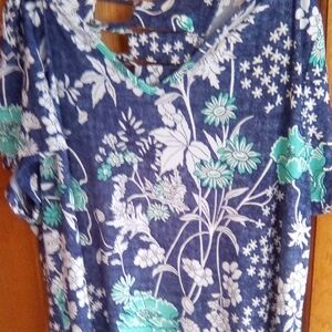 Elegant Floral Midi Dress in Blue and Green